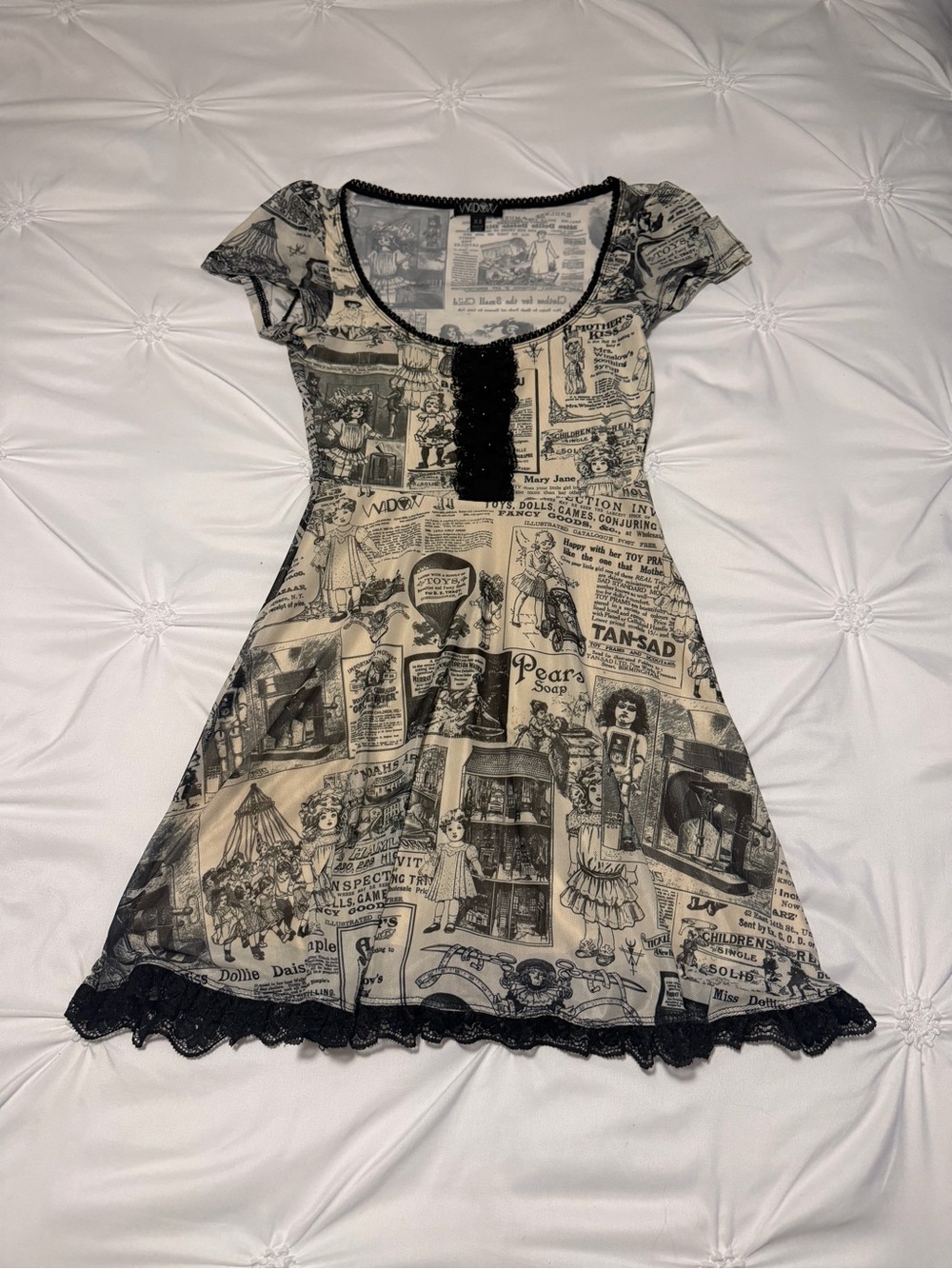 Widow x Dolls Kill newspaper print dress